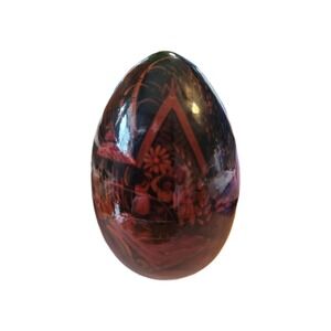 Handpainted Russian Laucqered Wooden Egg Home Scene Unsigned